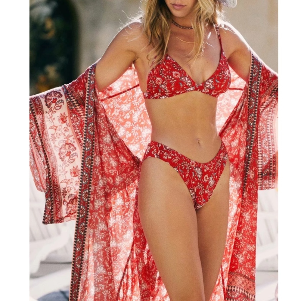 Boho Floral Print Cut out Sleeve Kimono Cover up - Picture 3 of 10